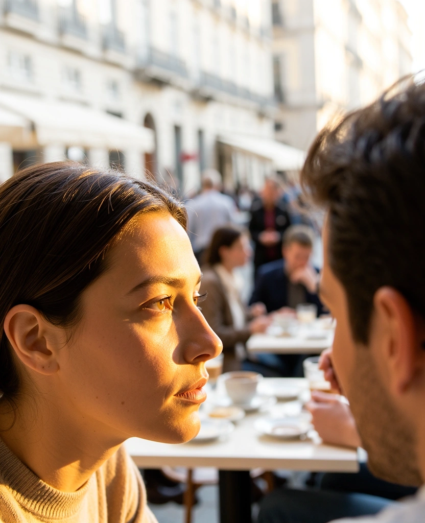 Person focusing on conversation in a social setting
